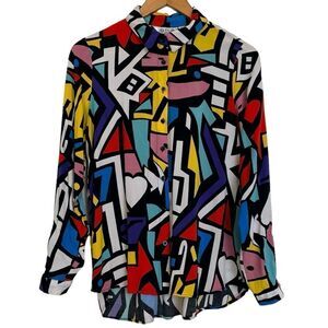 Big Dart Button Up Shirt Colorful Abstract Geometric Pop Art Women’s Medium NEW